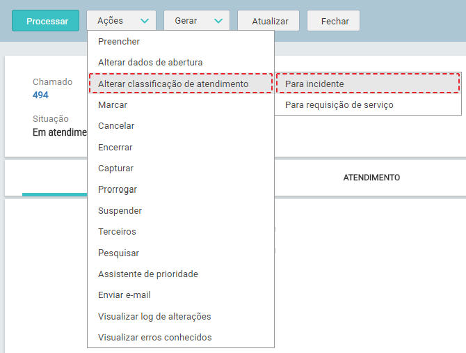 06. Tela_MENU_AÇÕES_ ALTERAR CLASSIFICAÇÃO DE ATENDIMENTO_Para incidente_FIG003