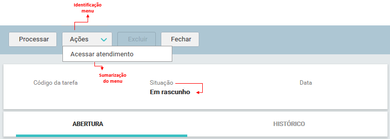 09. TELA APRESENTAÇÃO_Encerramento_FCA_menu AÇÕES_Em Rascunho_FIG001