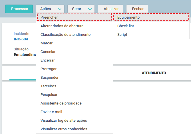 06. Tela_MENU_AÇÕES_ preencher_EQUIPAMENTO_Novo incidente_FIG0001