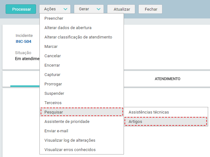 06. Tela_MENU_AÇÕES_ PESQUISAR_Artigo_Novo Incidente_FIG00010
