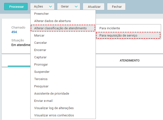 06. Tela_MENU_AÇÕES_ ALTERAR CLASSIFICAÇÃO DE ATENDIMENTO_Para requisição de serviço_FIG003